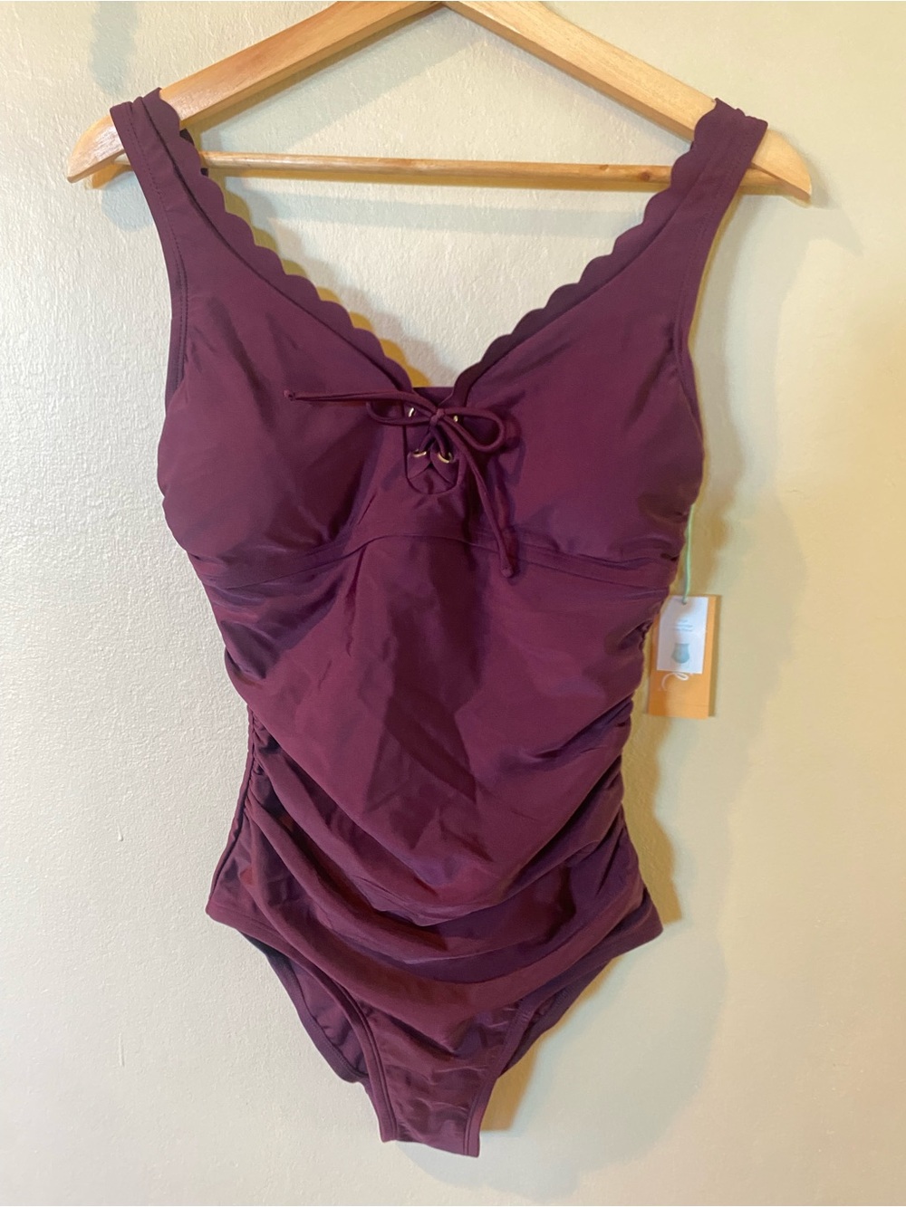 Kona sol Scalloped Lace-Up One-Piece Swimsuit